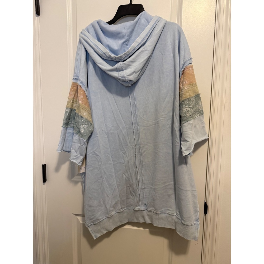 Blue Velvet Hoodie Women S/M Blue NWT Patchwork Bandana Boho Oversized 9253BT - Picture 6 of 11